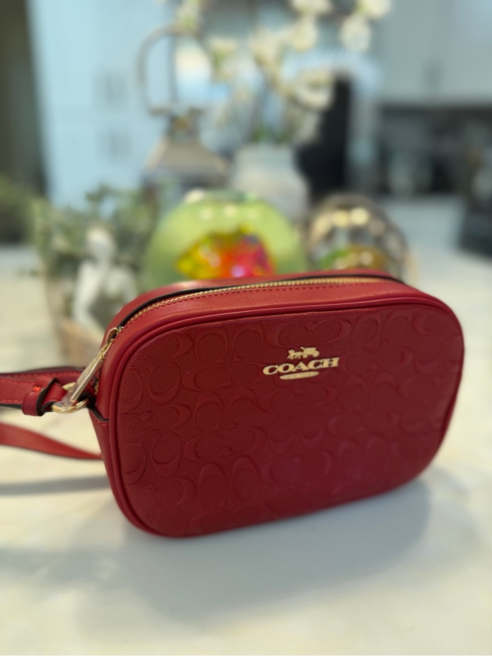 Coach Red Signature Embossed Crossbody Bag - Picture 3 of 16